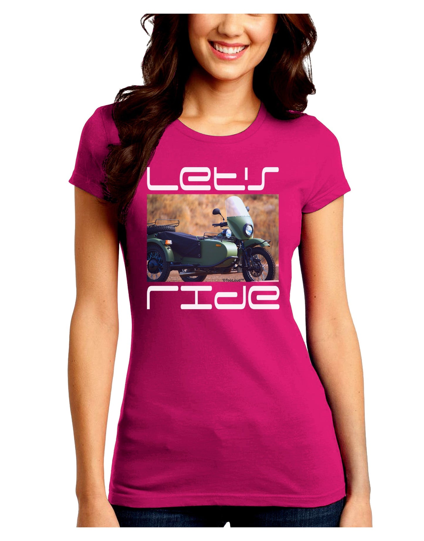 Lets Ride Sidecar Motorcycle Juniors Petite Crew Dark T-Shirt-T-Shirts Juniors Tops-TooLoud-Hot-Pink-Juniors Fitted Small-Davson Sales