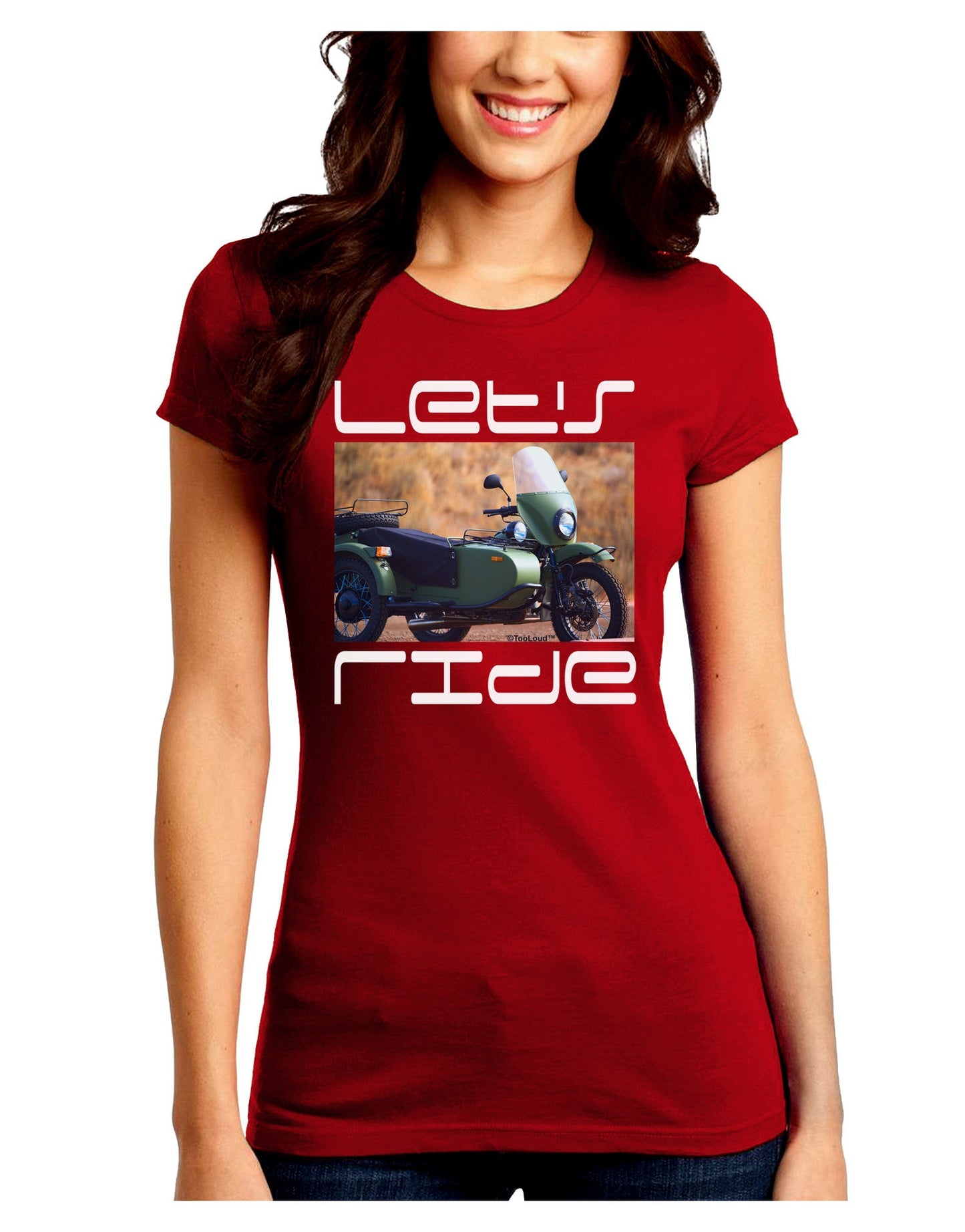 Lets Ride Sidecar Motorcycle Juniors Petite Crew Dark T-Shirt-T-Shirts Juniors Tops-TooLoud-Red-Juniors Fitted Small-Davson Sales