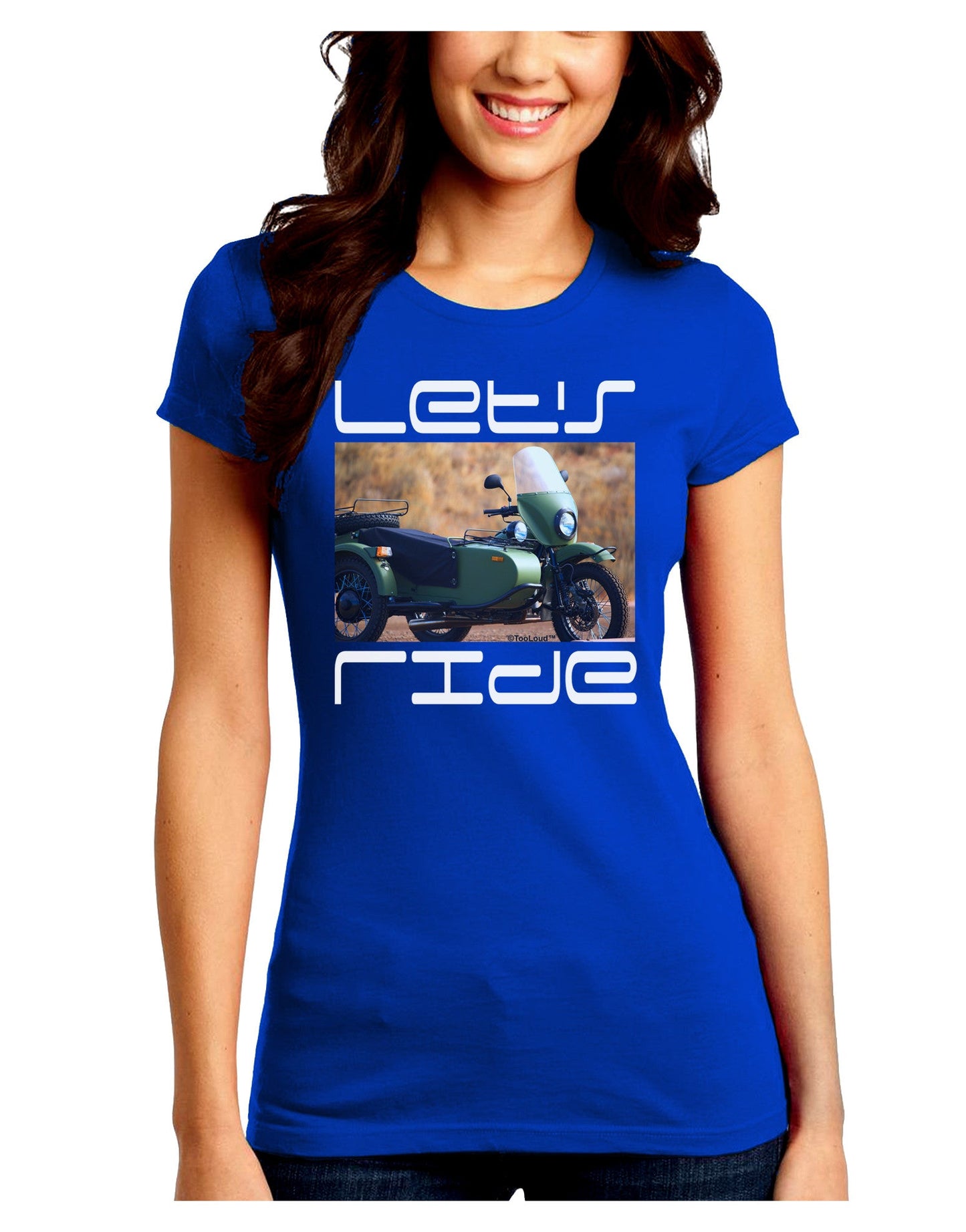 Lets Ride Sidecar Motorcycle Juniors Petite Crew Dark T-Shirt-T-Shirts Juniors Tops-TooLoud-Royal-Blue-Juniors Fitted Small-Davson Sales