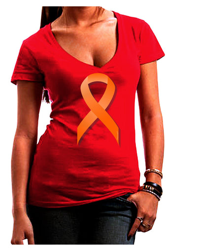 Leukemia Awareness Ribbon - Orange Juniors V-Neck Dark T-Shirt-Womens V-Neck T-Shirts-TooLoud-Red-Juniors Fitted Small-Davson Sales