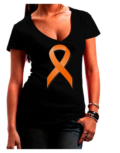 Leukemia Awareness Ribbon - Orange Juniors V-Neck Dark T-Shirt-Womens V-Neck T-Shirts-TooLoud-Black-Juniors Fitted Small-Davson Sales