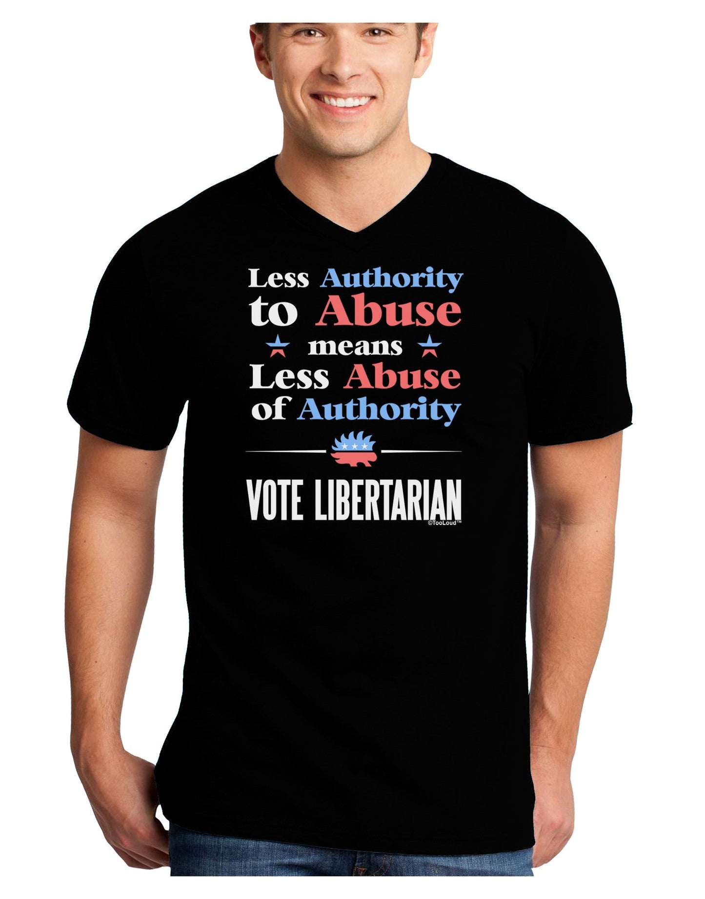 Libertarian Against Authority Abuse Adult Dark V-Neck T-Shirt-TooLoud-Black-Small-Davson Sales