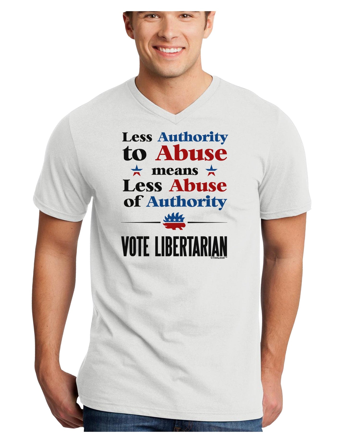Libertarian Against Authority Abuse Adult V-Neck T-shirt-Mens V-Neck T-Shirt-TooLoud-White-Small-Davson Sales