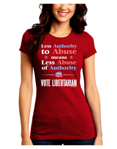 Libertarian Against Authority Abuse Juniors Petite Crew Dark T-Shirt-T-Shirts Juniors Tops-TooLoud-Red-Juniors Fitted Small-Davson Sales