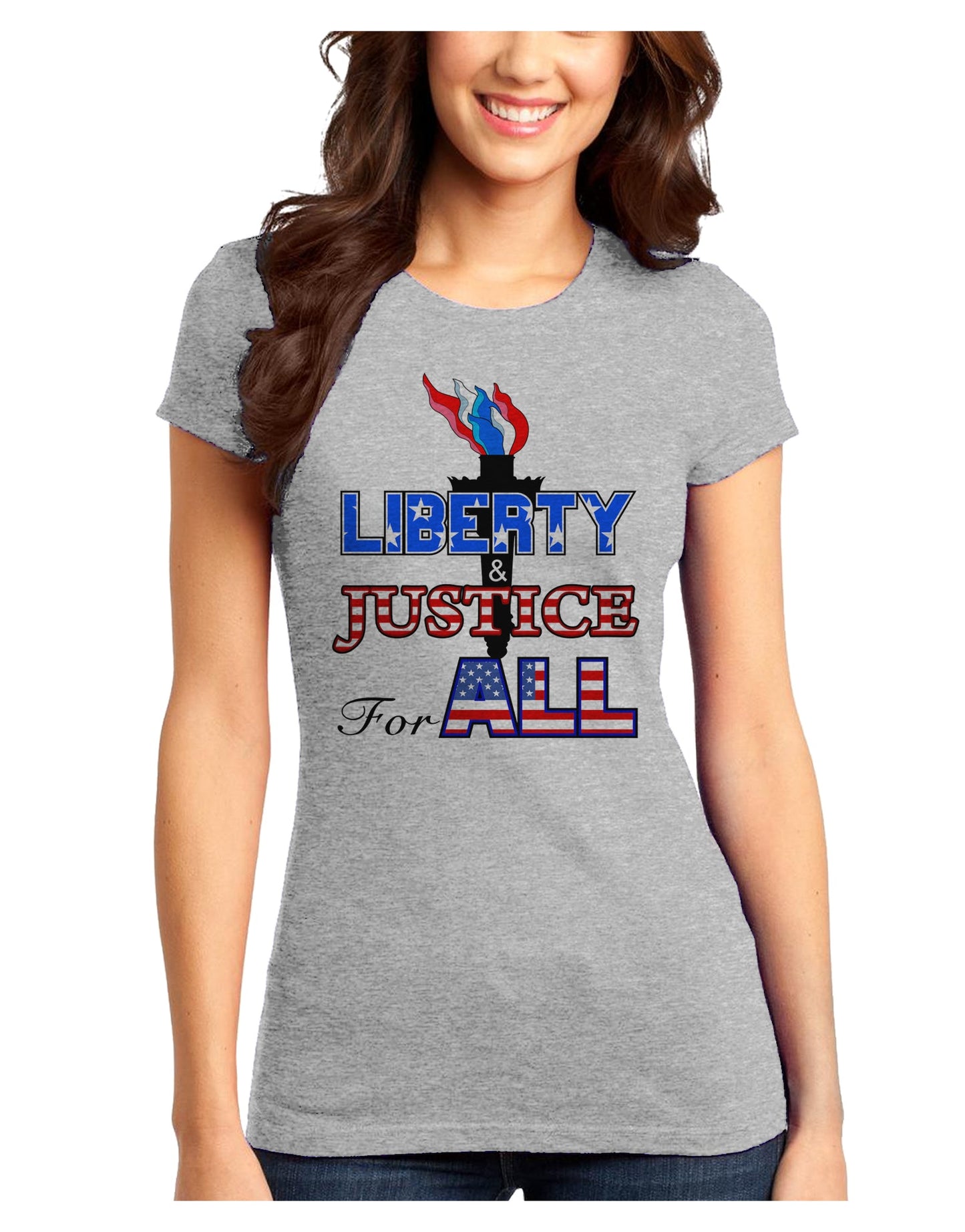 Liberty and Justice for All Juniors T-Shirt-Womens Juniors T-Shirt-TooLoud-Ash-Gray-Juniors Fitted XS-Davson Sales