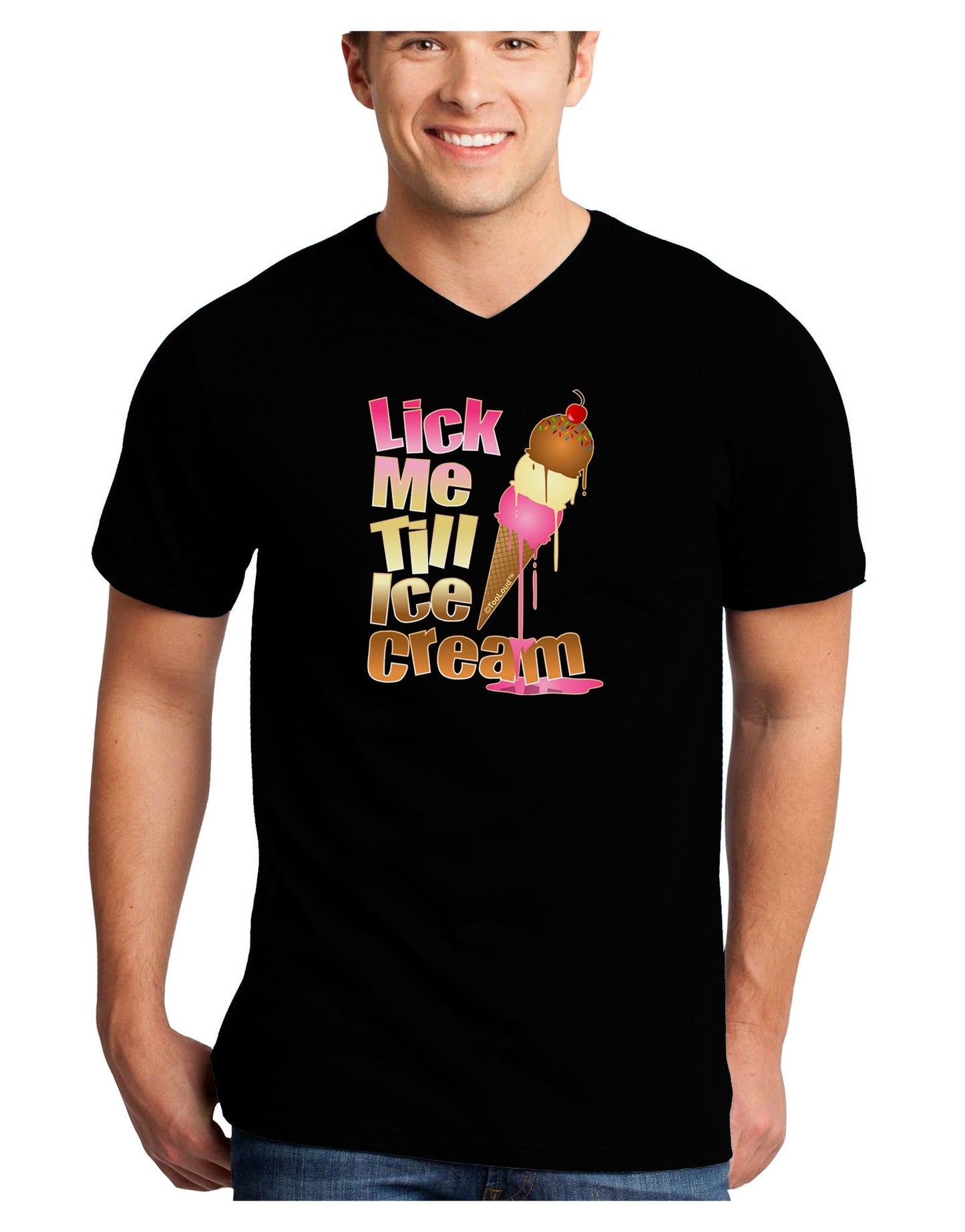 Lick Me Till Ice Cream Adult Dark V-Neck T-Shirt-Mens V-Neck T-Shirt-TooLoud-Black-Small-Davson Sales