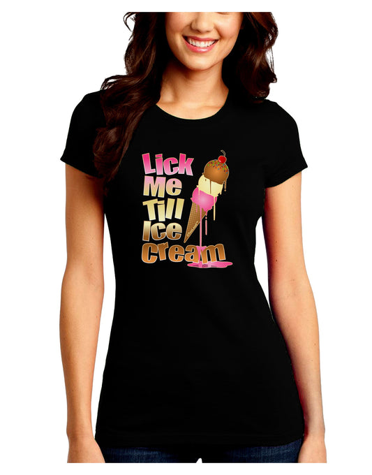 Lick Me Till Ice Cream Juniors Petite Crew Dark T-Shirt-T-Shirts Juniors Tops-TooLoud-Black-Juniors Fitted Small-Davson Sales
