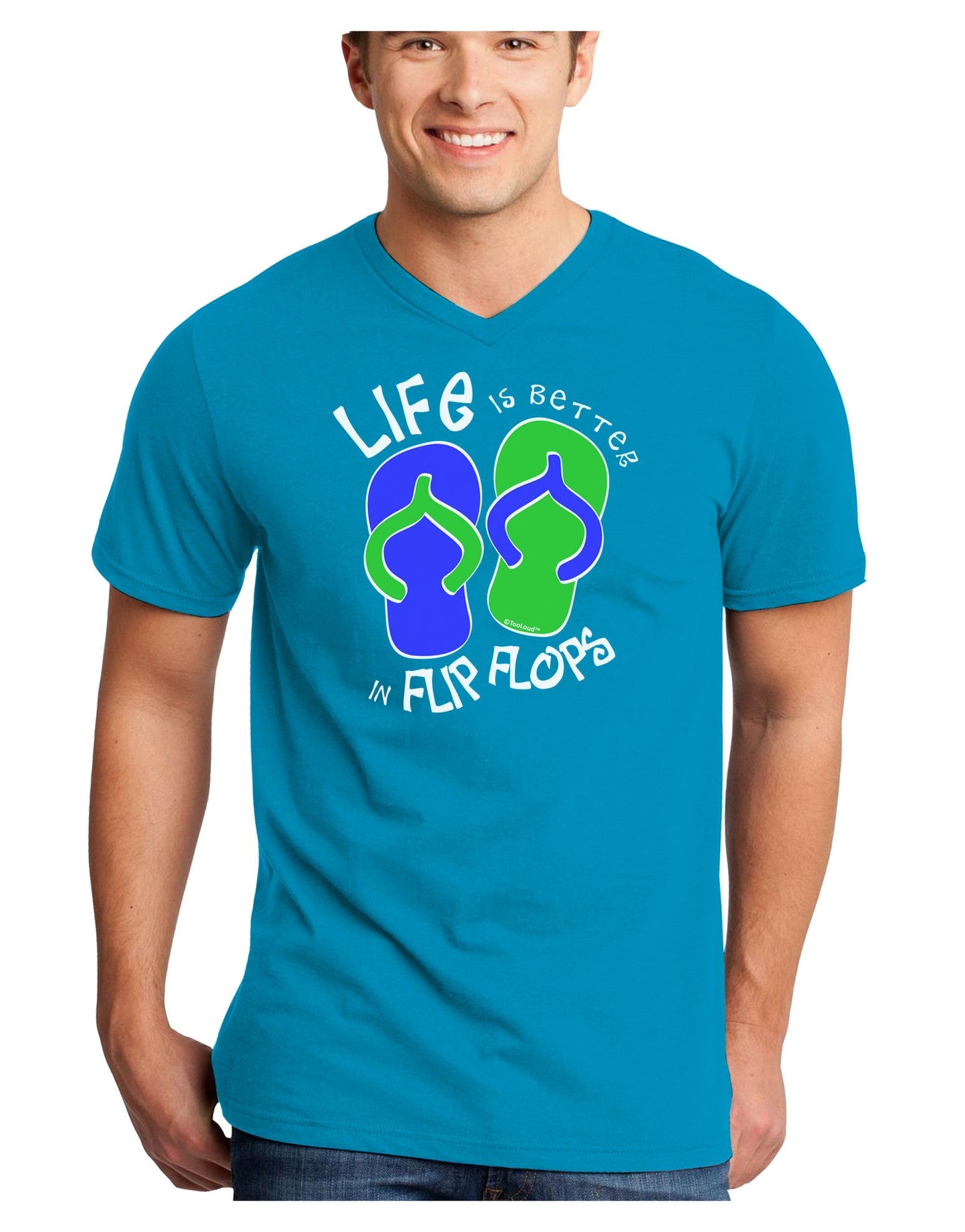 Life is Better in Flip Flops - Blue and Green Adult Dark V-Neck T-Shirt-TooLoud-Turquoise-Small-Davson Sales