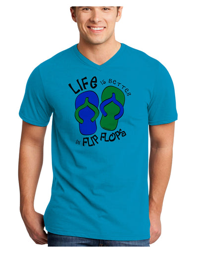 Life is Better in Flip Flops - Blue and Green Adult V-Neck T-shirt-Mens V-Neck T-Shirt-TooLoud-Turquoise-Small-Davson Sales