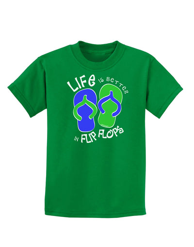 Life is Better in Flip Flops - Blue and Green Childrens Dark T-Shirt-Childrens T-Shirt-TooLoud-Kelly-Green-X-Small-Davson Sales