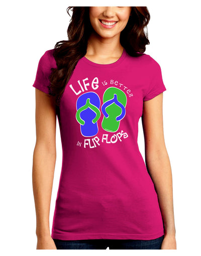 Life is Better in Flip Flops - Blue and Green Juniors Crew Dark T-Shirt-T-Shirts Juniors Tops-TooLoud-Hot-Pink-Juniors Fitted Small-Davson Sales