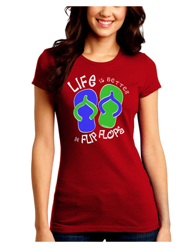 Life is Better in Flip Flops - Blue and Green Juniors Crew Dark T-Shirt-T-Shirts Juniors Tops-TooLoud-Red-Juniors Fitted Small-Davson Sales