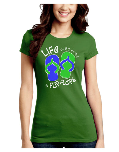 Life is Better in Flip Flops - Blue and Green Juniors Crew Dark T-Shirt-T-Shirts Juniors Tops-TooLoud-Kiwi-Green-Juniors Fitted Small-Davson Sales