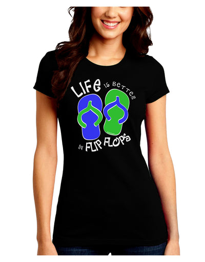 Life is Better in Flip Flops - Blue and Green Juniors Crew Dark T-Shirt-T-Shirts Juniors Tops-TooLoud-Black-Juniors Fitted Small-Davson Sales