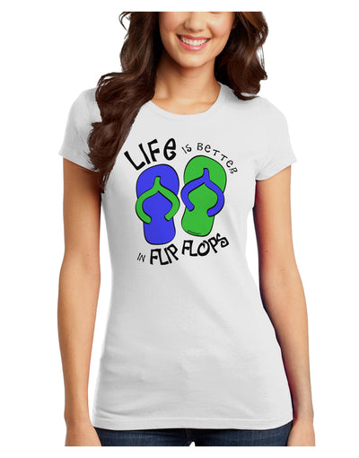 Life is Better in Flip Flops - Blue and Green Juniors T-Shirt-Womens Juniors T-Shirt-TooLoud-White-Juniors Fitted X-Small-Davson Sales