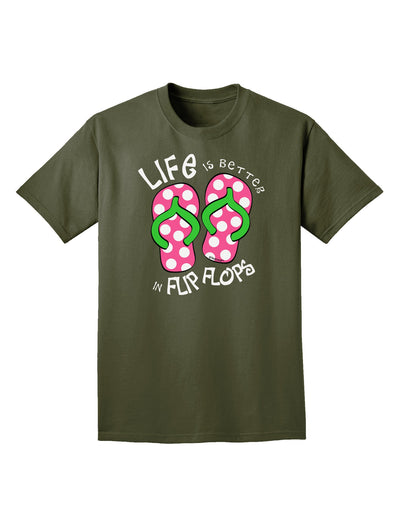 Life is Better in Flip Flops - Pink and Green Adult Dark T-Shirt-Mens T-Shirt-TooLoud-Military-Green-Small-Davson Sales