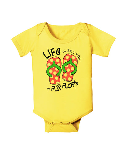 Life is Better in Flip Flops - Pink and Green Baby Romper Bodysuit-Baby Romper-TooLoud-Yellow-06-Months-Davson Sales