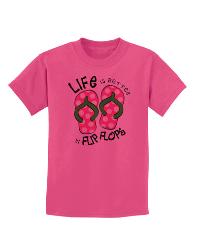 Life is Better in Flip Flops - Pink and Green Childrens T-Shirt-Childrens T-Shirt-TooLoud-Sangria-X-Small-Davson Sales