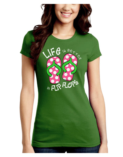 Life is Better in Flip Flops - Pink and Green Juniors Crew Dark T-Shirt-T-Shirts Juniors Tops-TooLoud-Kiwi-Green-Juniors Fitted Small-Davson Sales