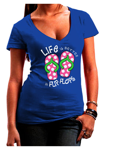 Life is Better in Flip Flops - Pink and Green Juniors V-Neck Dark T-Shirt-Womens V-Neck T-Shirts-TooLoud-Royal-Blue-Juniors Fitted Small-Davson Sales