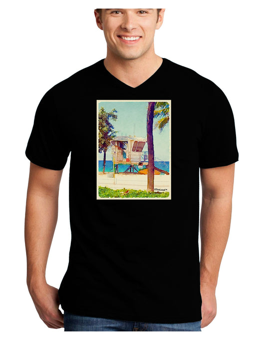 Lifeguard Station Watercolor Adult Dark V-Neck T-Shirt-TooLoud-Black-Small-Davson Sales