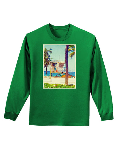 Lifeguard Station Watercolor Adult Long Sleeve Dark T-Shirt-TooLoud-Kelly-Green-Small-Davson Sales