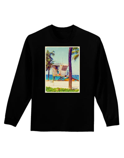 Lifeguard Station Watercolor Adult Long Sleeve Dark T-Shirt-TooLoud-Black-Small-Davson Sales