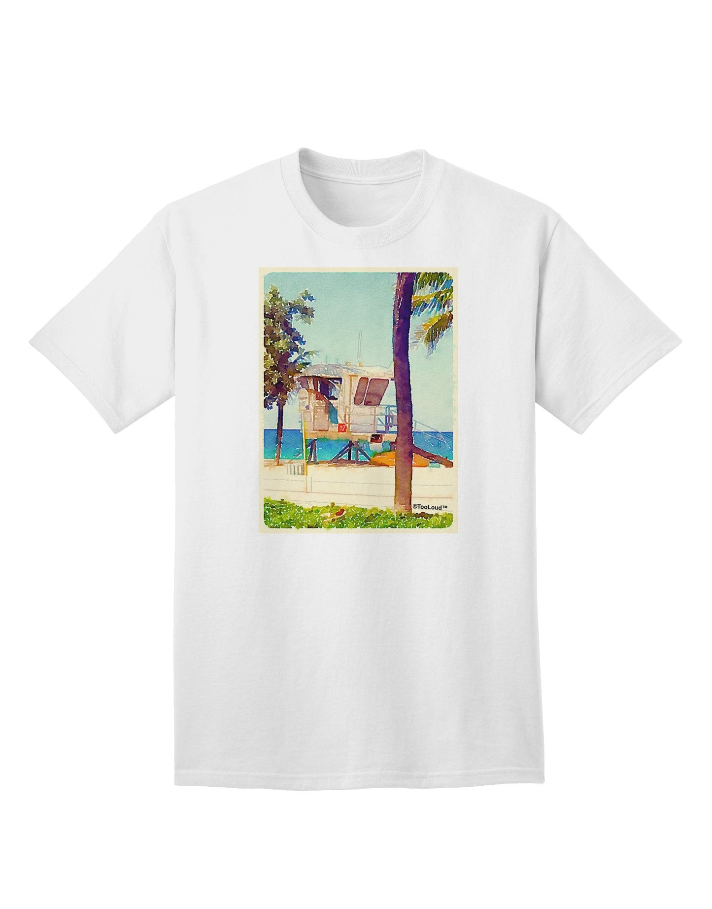 Lifeguard Station Watercolor Adult T-Shirt-Mens T-Shirt-TooLoud-White-Small-Davson Sales