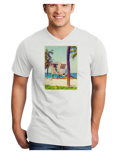 Lifeguard Station Watercolor Adult V-Neck T-shirt-Mens V-Neck T-Shirt-TooLoud-White-Small-Davson Sales