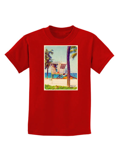 Lifeguard Station Watercolor Childrens Dark T-Shirt-Childrens T-Shirt-TooLoud-Red-X-Small-Davson Sales