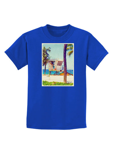 Lifeguard Station Watercolor Childrens Dark T-Shirt-Childrens T-Shirt-TooLoud-Royal-Blue-X-Small-Davson Sales