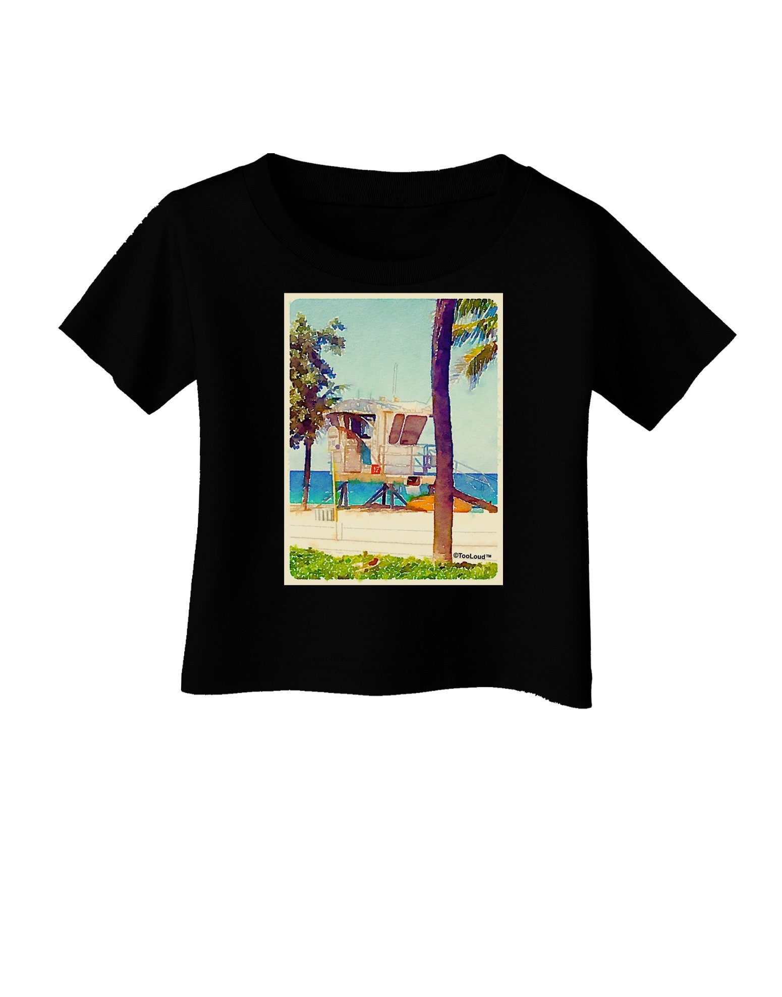Lifeguard Station Watercolor Infant T-Shirt Dark-Infant T-Shirt-TooLoud-Black-06-Months-Davson Sales