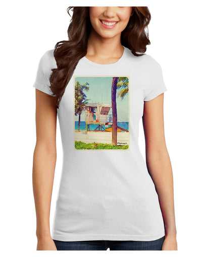 Lifeguard Station Watercolor Juniors T-Shirt-Womens Juniors T-Shirt-TooLoud-White-Juniors Fitted X-Small-Davson Sales