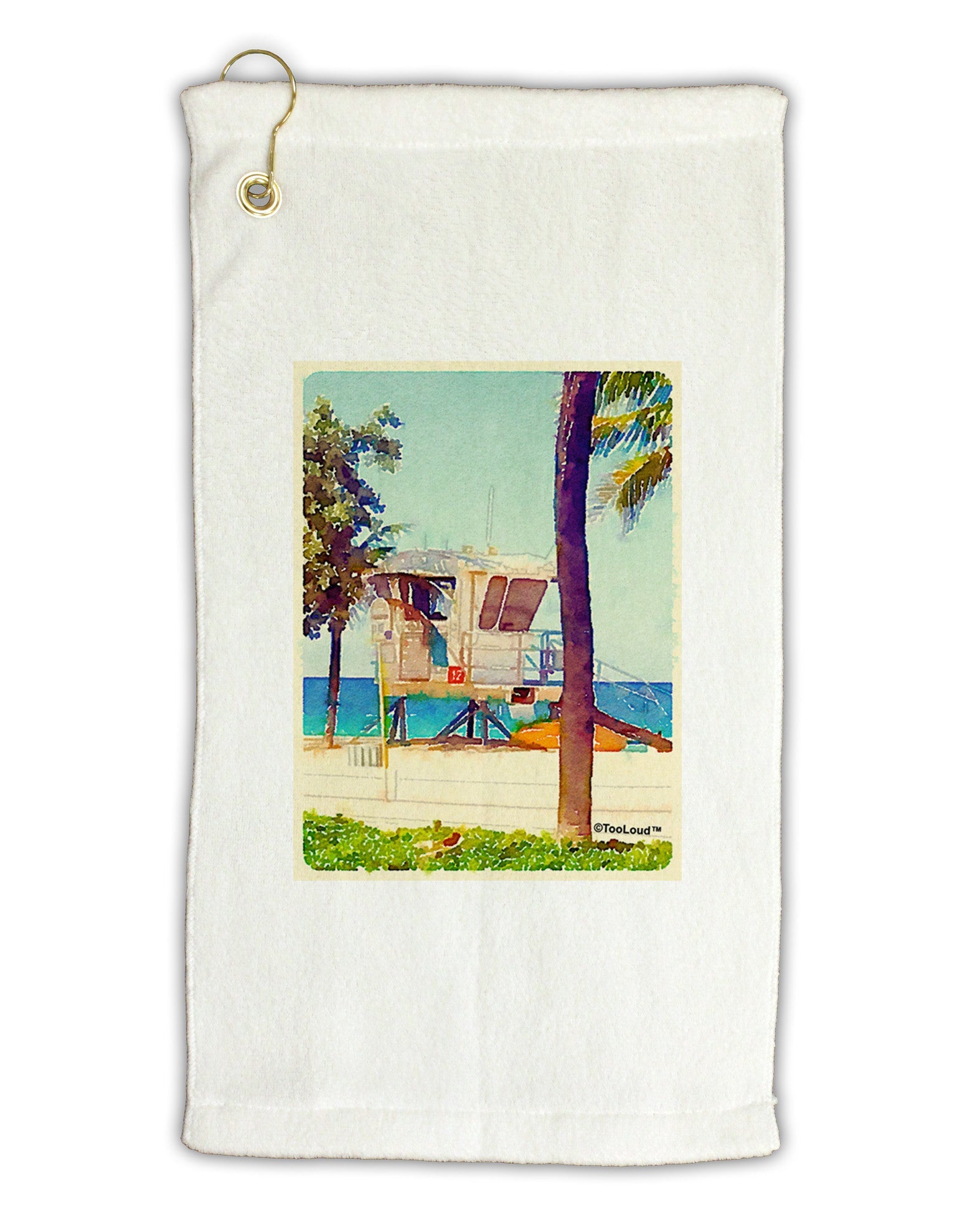 Lifeguard Station Watercolor Micro Terry Gromet Golf Towel 11"x19-Golf Towel-TooLoud-White-Davson Sales