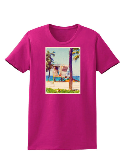 Lifeguard Station Watercolor Womens Dark T-Shirt-TooLoud-Hot-Pink-Small-Davson Sales