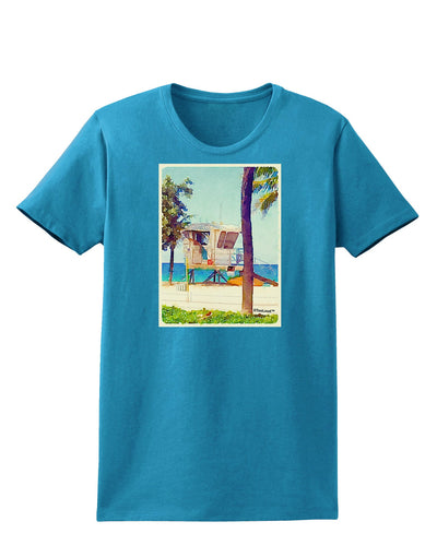 Lifeguard Station Watercolor Womens Dark T-Shirt-TooLoud-Turquoise-X-Small-Davson Sales