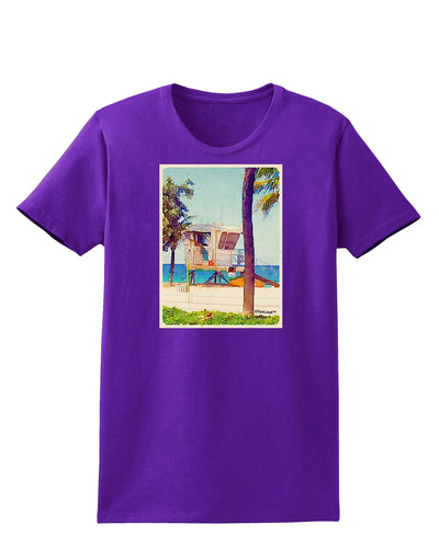 Lifeguard Station Watercolor Womens Dark T-Shirt-TooLoud-Purple-X-Small-Davson Sales