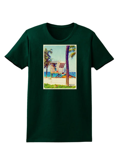 Lifeguard Station Watercolor Womens Dark T-Shirt-TooLoud-Forest-Green-Small-Davson Sales