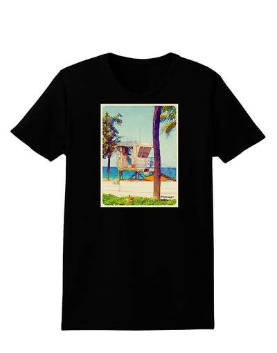 Lifeguard Station Watercolor Womens Dark T-Shirt-TooLoud-Black-X-Small-Davson Sales