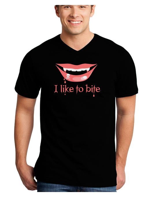 Like to Bite Adult Dark V-Neck T-Shirt-TooLoud-Black-Small-Davson Sales