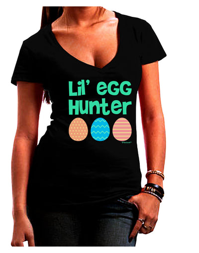 Lil' Egg Hunter - Easter - Green Juniors V-Neck Dark T-Shirt by TooLoud-Womens V-Neck T-Shirts-TooLoud-Black-Juniors Fitted Small-Davson Sales