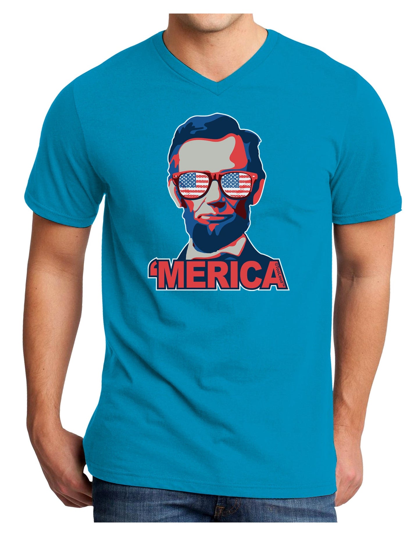 Lincoln Merica Adult Dark V-Neck T-Shirt-Mens V-Neck T-Shirt-TooLoud-Turquoise-Small-Davson Sales