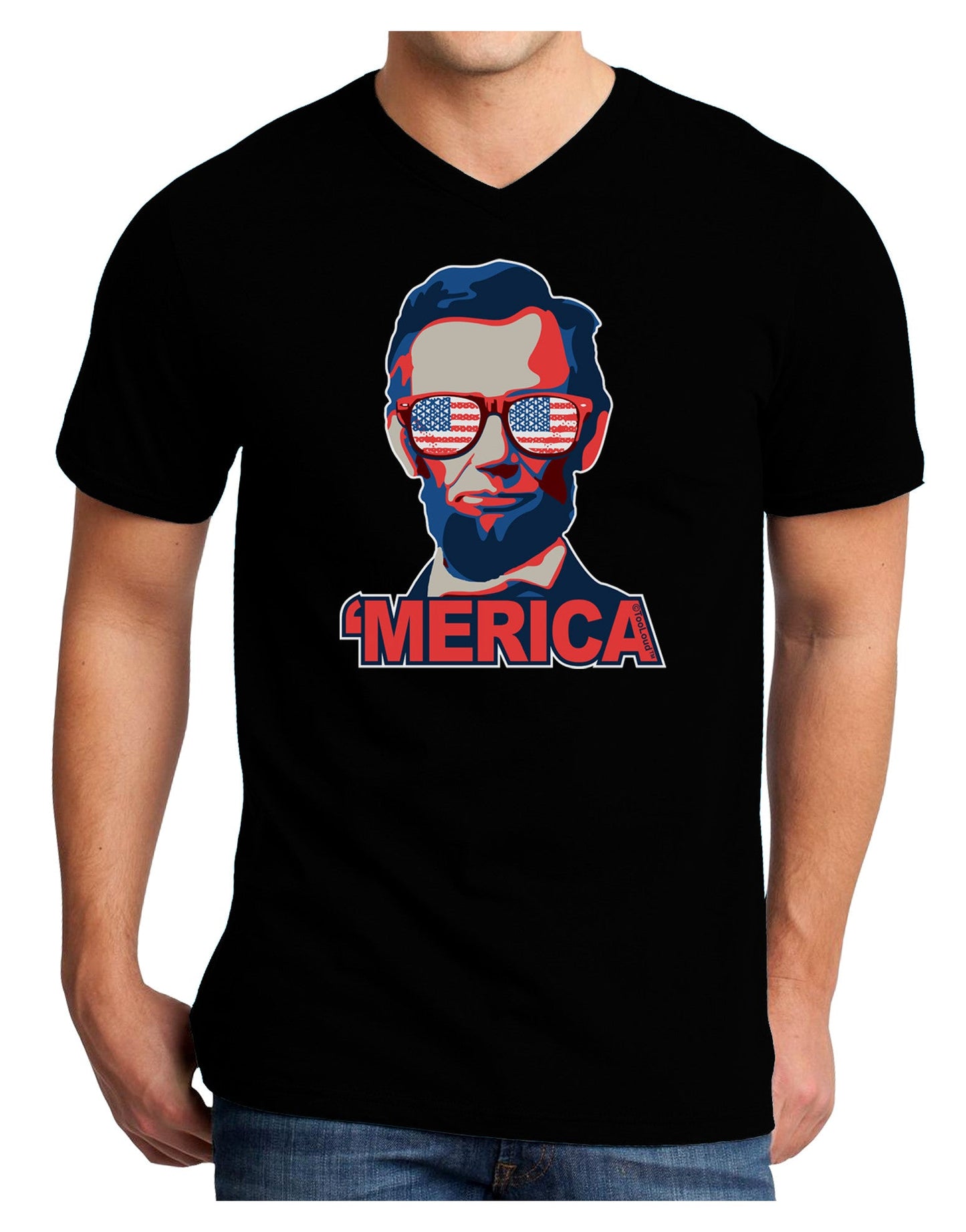 Lincoln Merica Adult Dark V-Neck T-Shirt-Mens V-Neck T-Shirt-TooLoud-Black-Small-Davson Sales
