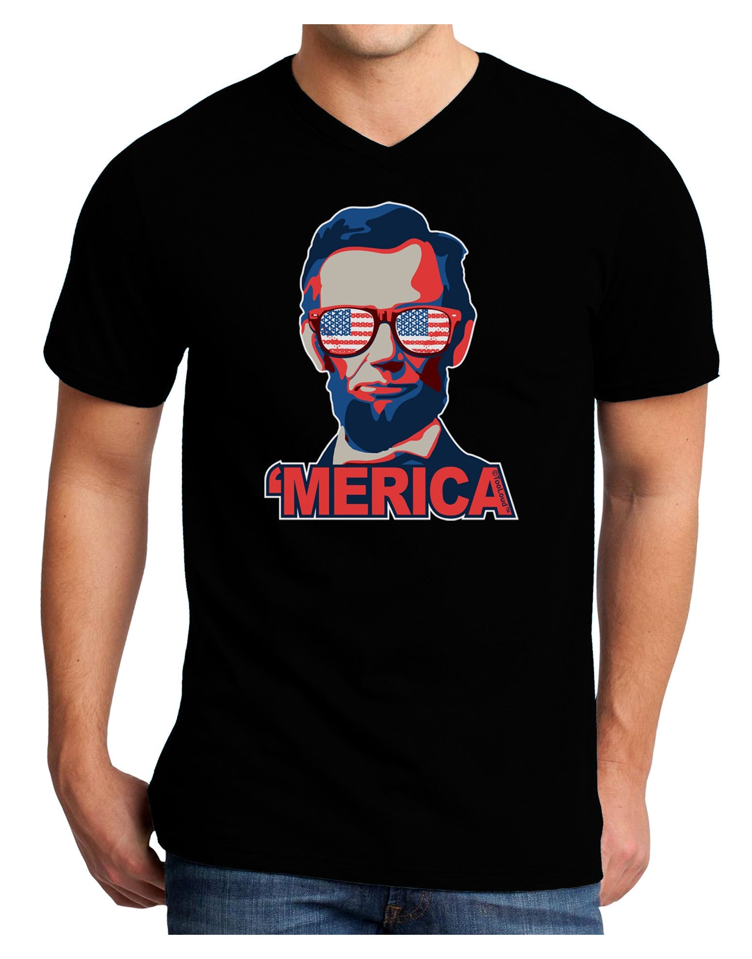 Lincoln Merica Adult Dark V-Neck T-Shirt-Mens V-Neck T-Shirt-TooLoud-Black-Small-Davson Sales