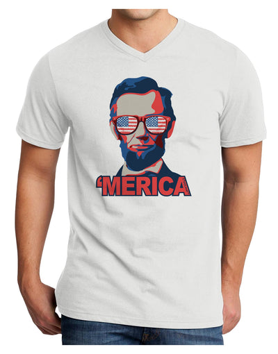 Lincoln Merica Adult V-Neck T-shirt-Mens V-Neck T-Shirt-TooLoud-White-Small-Davson Sales