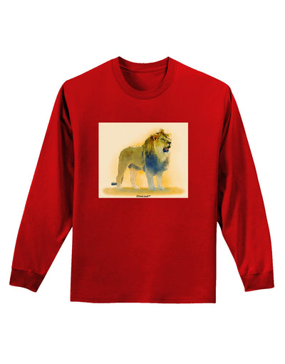 Lion Watercolor 1 Adult Long Sleeve Dark T-Shirt-TooLoud-Red-Small-Davson Sales