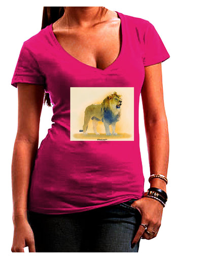 Lion Watercolor 1 Juniors V-Neck Dark T-Shirt-Womens V-Neck T-Shirts-TooLoud-Hot-Pink-Juniors Fitted Small-Davson Sales