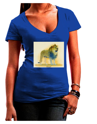 Lion Watercolor 1 Juniors V-Neck Dark T-Shirt-Womens V-Neck T-Shirts-TooLoud-Royal-Blue-Juniors Fitted Small-Davson Sales