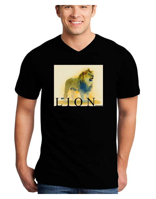 Lion Watercolor 1 Text Adult Dark V-Neck T-Shirt-TooLoud-Black-Small-Davson Sales