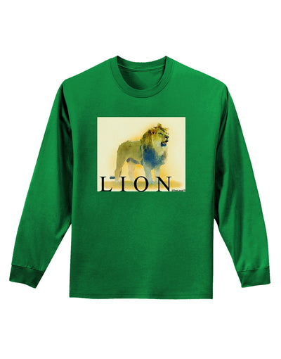 Lion Watercolor 1 Text Adult Long Sleeve Dark T-Shirt-TooLoud-Kelly-Green-Small-Davson Sales